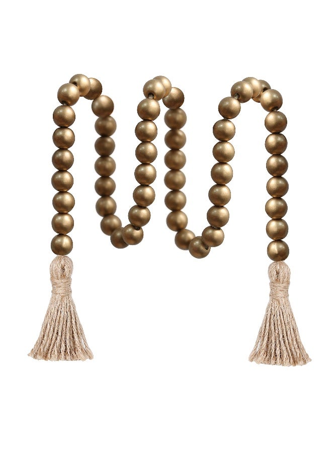 Meplait 39in Wood Bead Garland Farmhouse with Tassels,Versatile Prayer Beads Boho Chic Wall Hanging Home Decor (Gold) - Image 1